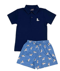 Navy Polo with White Puppy Shirt