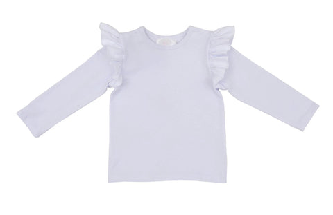 WHITE L/S RUFFLE TEE