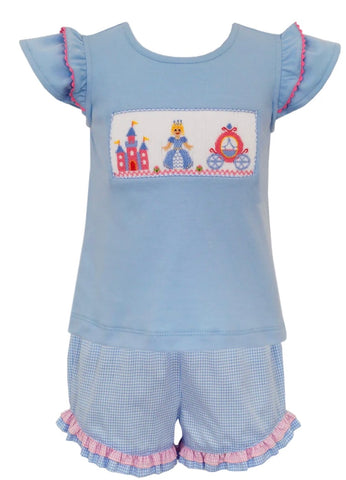 Smocked Pink Gingham Princess Short Set