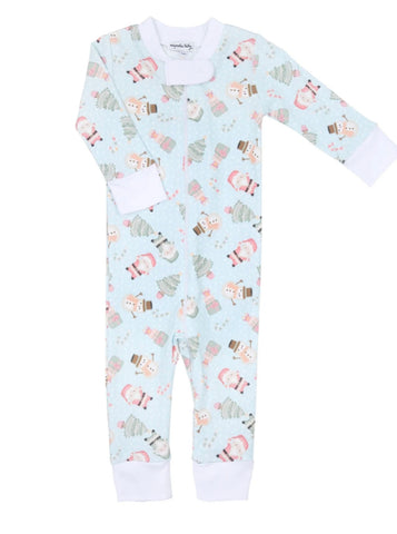 Sweet Little Christmas Zip Pajamas - Blue