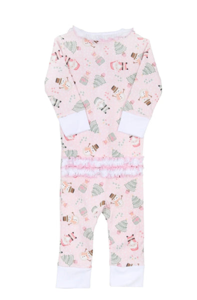 Sweet Little Christmas Ruffle Zip Pajamas - Pink