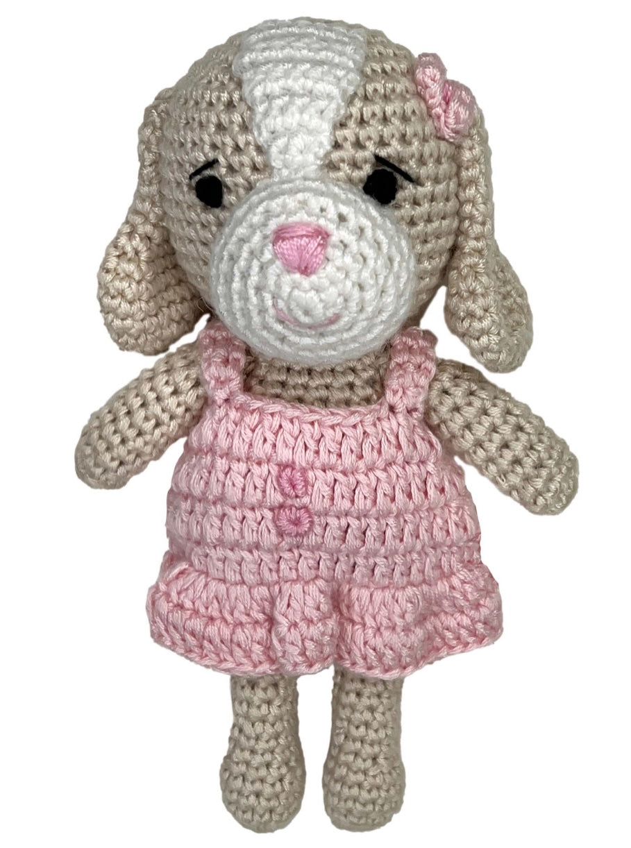 Dog Bamboo Crochet Rattle - Pink