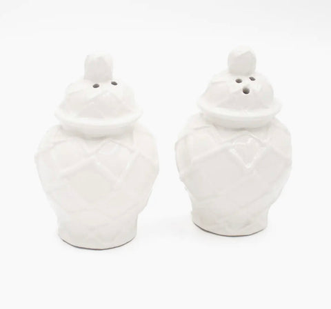 White Ginger Jar Salt and Pepper Shakers