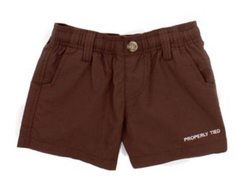 PROPERLY TIED BOYS MALLARD SHORTS - BARK BROWN