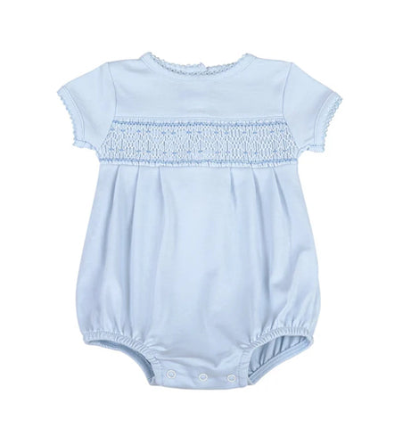 Blue Smocked Short Sleeve Boy Bubble