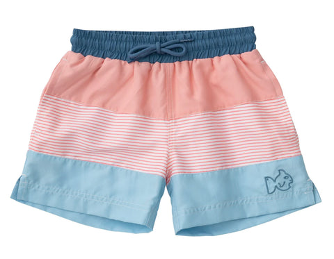 Blue and Coral Swim Trunk