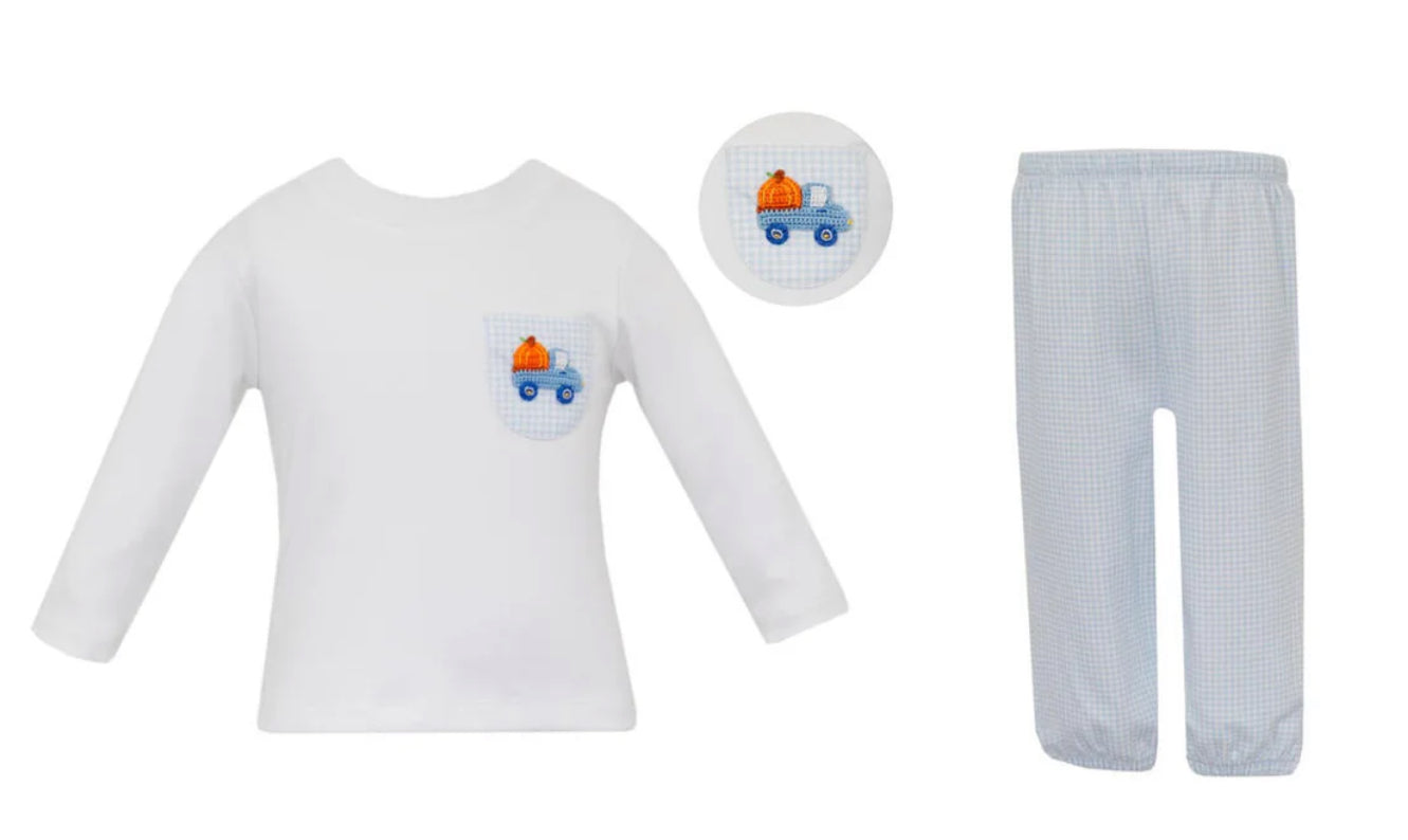 Pumpkin Truck Light Blue Gingham Pant Set