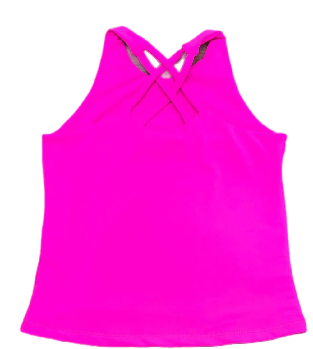 Cross back top-neon pink