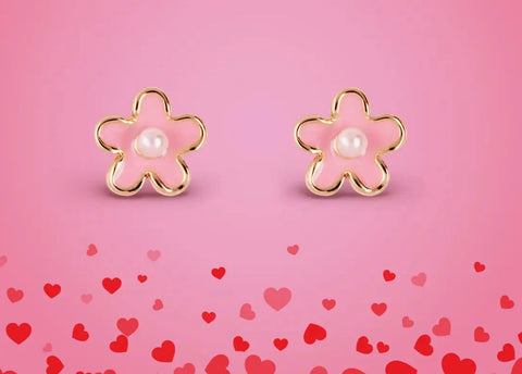 Pink Fancy Flower Cutie Stud Earrings