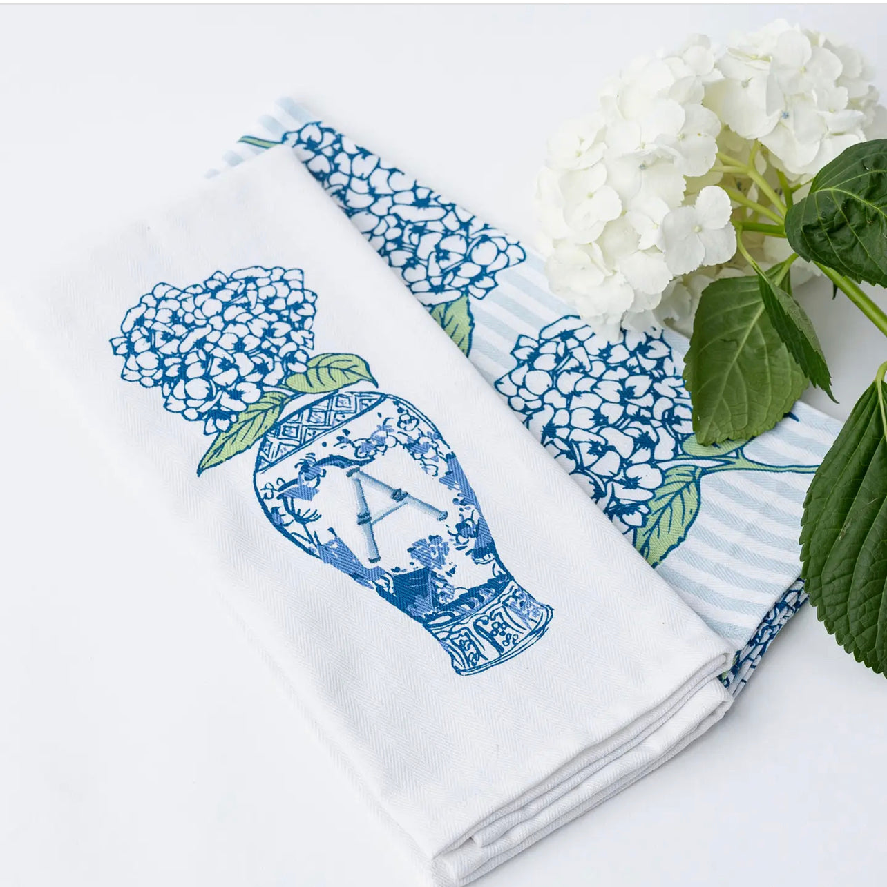 Hydrangea Initial Kitchen Towel Sets