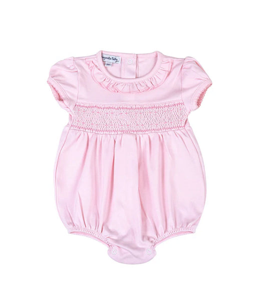 Pink Smocked Short Sleeve Girls Bubble