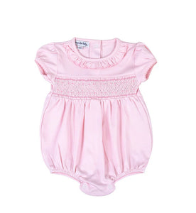 Pink Smocked Short Sleeve Girls Bubble