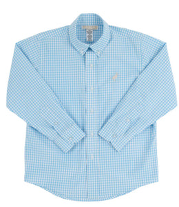 Dean's List Dress Shirt
Brookline Blue Mini Gingham with Keeneland Khaki Stork