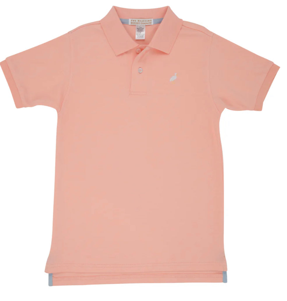 Prim & Proper Polo
Pompano Peach with Multicolor Stork