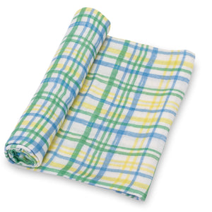 Blue Plaid Baby Muslin Swaddle