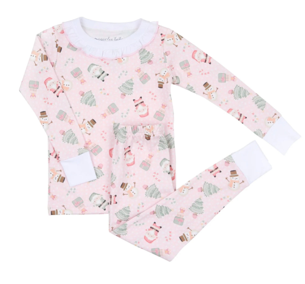 Sweet Little Christmas Ruffle Long Pajamas - Pink