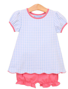 Cecilia Bloomer Set- Light Blue Gingham/Pink