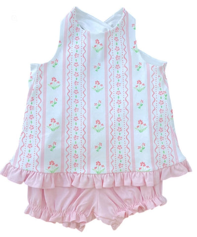 Pink Floral Scallop Bloomer Set