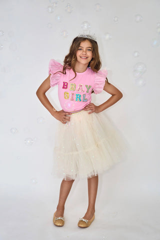 Pink Birthday Girl Gem Ruffle Shirt