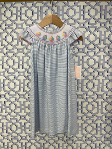 Smocked Blue Sailboat Dress