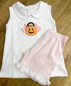 TRICK OR TREAT APPLIQUE GIRLS SHORT SET