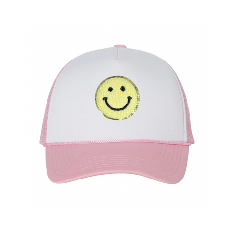 Varsity Spring Trucker Hat Chenille Smiley Face Patch