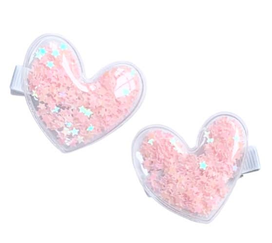 Glitter Shaker Heart Clip Set - Pastel Pink