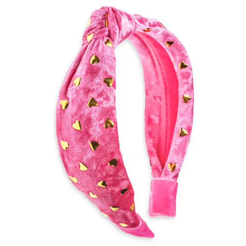 Gold Heart Studded Velvet Knot Headband