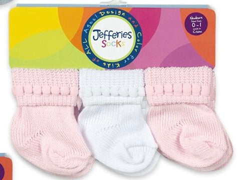 Jefferies Pink/White Newborn Rock-A-Bye Turn Cuff Socks - 6 Pair Pack