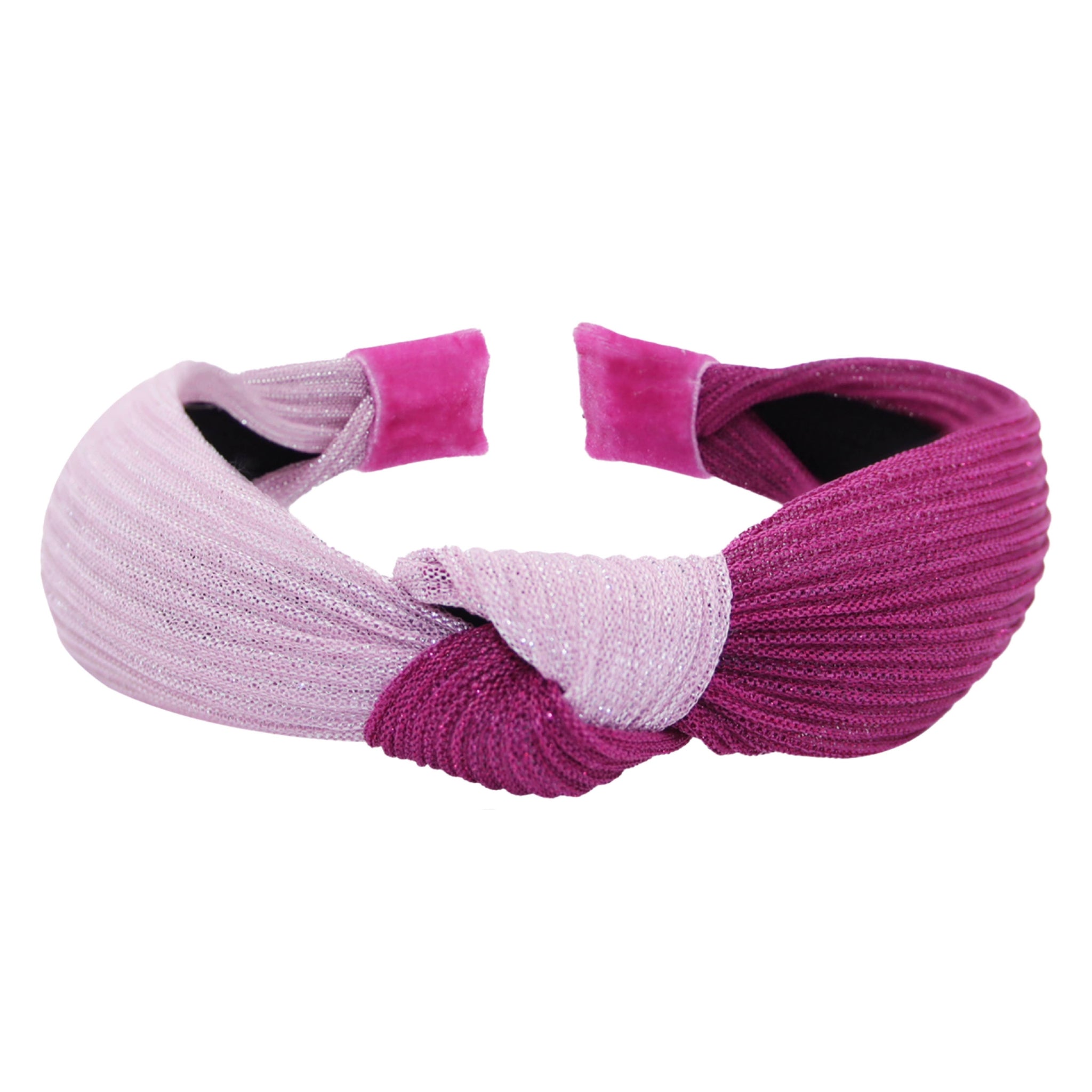 Two-Tone Pleated Knot Headband - Pink