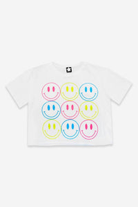Drop Shoulder Relaxed Tee - White Neon Smiley