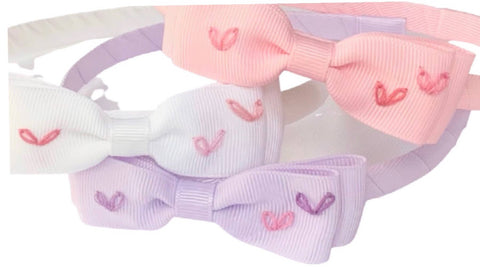 Pink Heart Embroidered Headband