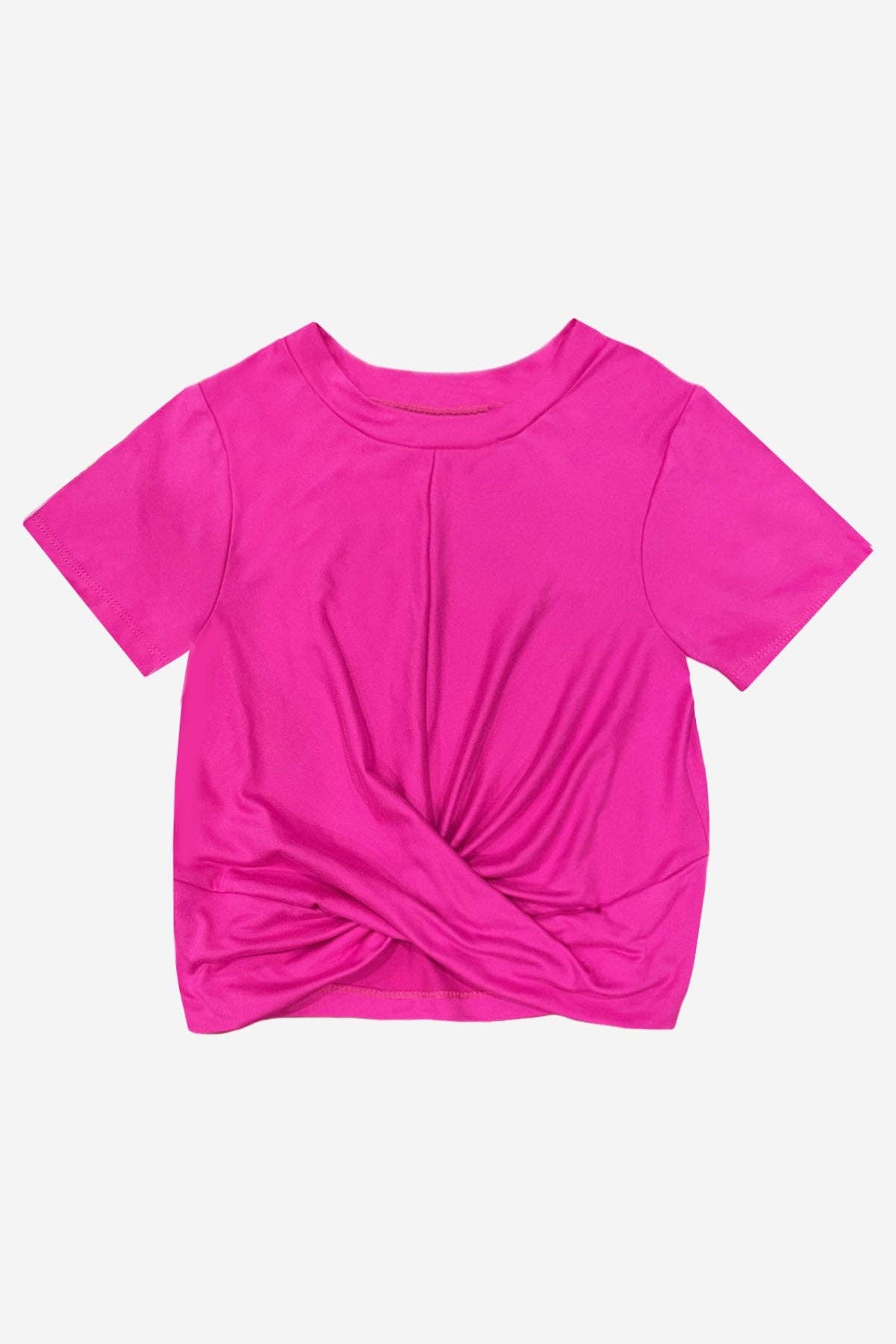 Simply Soft Short Sleeve Twist Front Top - Bright Fuchsia