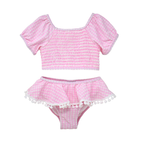 Girls Gemma Two Piece Smocked Pom-Pom Swimsuit