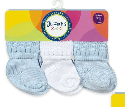 Jefferies Blue/White Rock-A-Bye Turn Cuff Socks - 6 Pair Pack