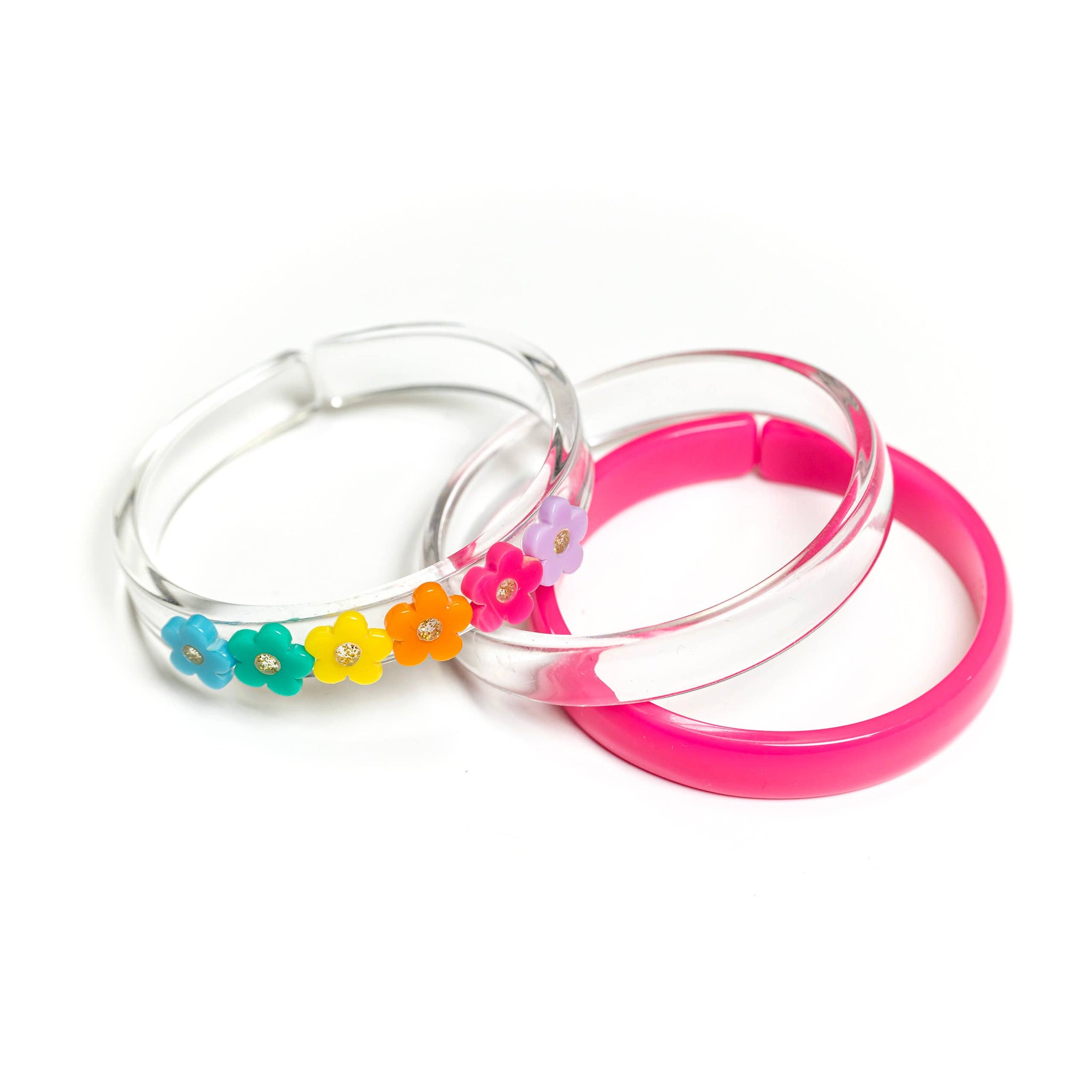 SPR23 Bright Colors Flowers + Crystal Bangles (Set of 3)