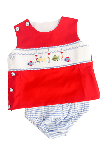 Smocked Fishing Diaper Set