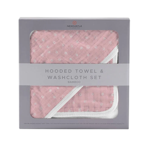 Pink Pearl Polka Dot Hooded Towel and Washcloth Set